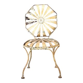 Vintage Heavily Distressed Francois Carre Sunburst Metal Chair For Sale