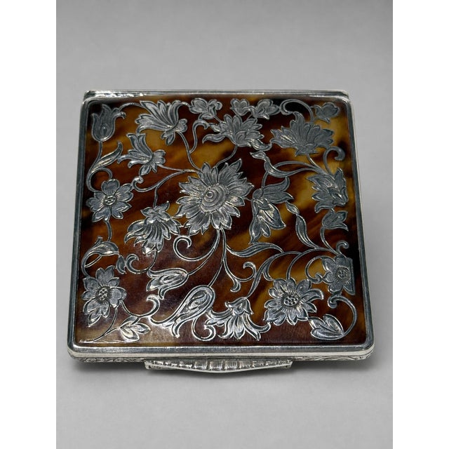 1900s Swedish Sterling Silver and Faux Tortoiseshell Floral Compact For Sale - Image 11 of 11