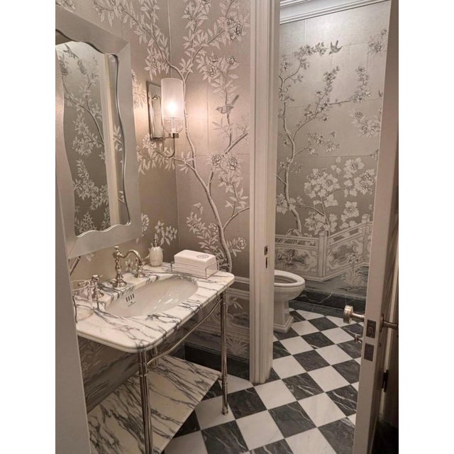Not Yet Made - Made To Order Luxury Hand Painted Silver Foil Wallpaper With Floral & Bird Design, Elegant Chinoiserie Botanical Wallcovering, Custom Oriental Interior Mural For Sale - Image 5 of 10