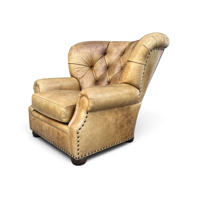 1980s Ralph Lauren Style Leather Writer's Chair Wingback a-Pair For Sale - Image 11 of 18