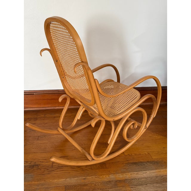 Wood Vintage Thonet Style Bentwood and Cane Rocking Chair For Sale - Image 7 of 11
