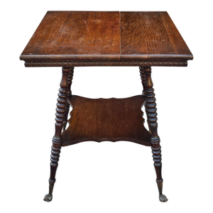19th C. Victorian Oak Claw and Glass Ball Foot Parlor Table