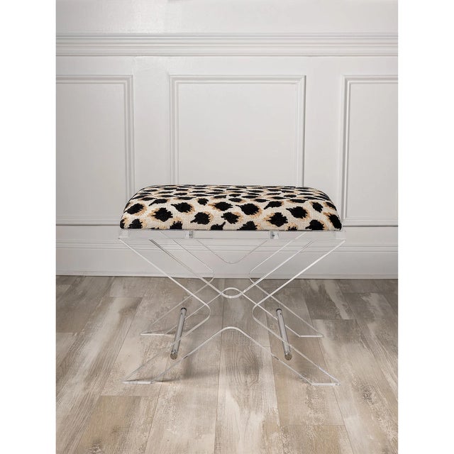 Port 68 Delano Nickel Ocelot Black Lucite X-Bench For Sale - Image 4 of 5