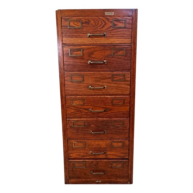 Antique Globe-Wernicke Oak 7-Drawer File Cabinet With u.s. Internal Revenue Service Label For Sale