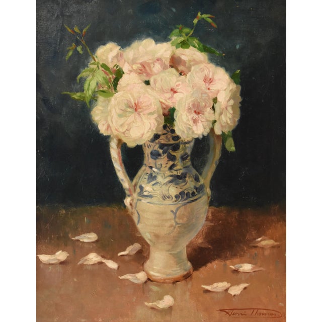 Henri Joseph Thomas, Still Life with Vase of White Roses, 1890s-1910s, Oil on Canvas, Framed For Sale - Image 3 of 11