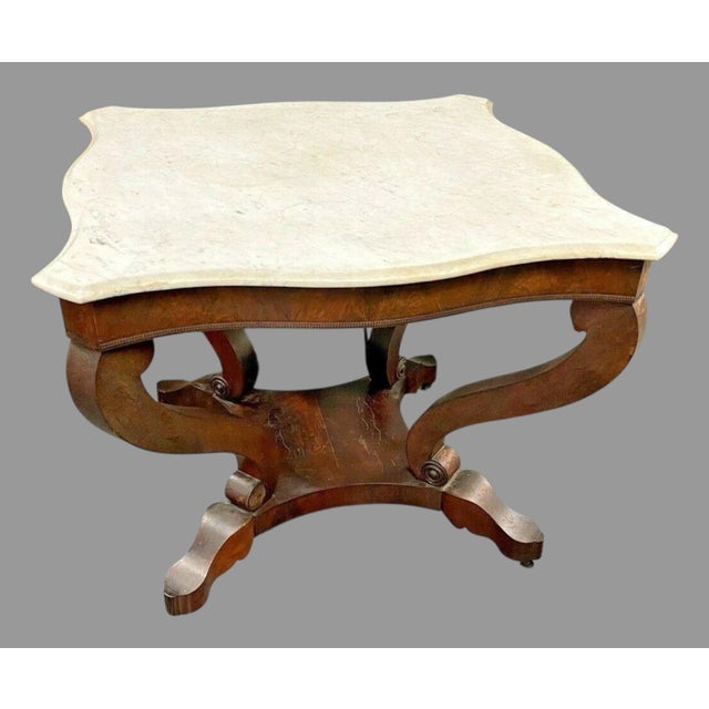 Antique Empire Marble Top Center Table Mahogany Parlor Console Sofa Table For Sale - Image 11 of 11
