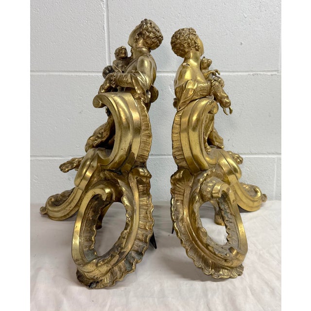 Antique Heavy Pair of Louis XV Style Gilt Bronze Female Sphinx Chenets Andirons For Sale - Image 9 of 17