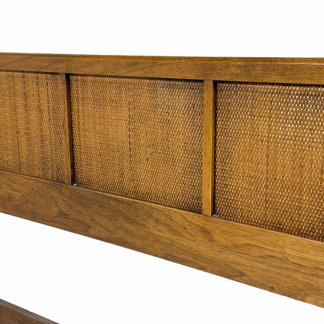1960s King Size Mid-Century Modern Headboard - Walnut and Cane For Sale - Image 5 of 6