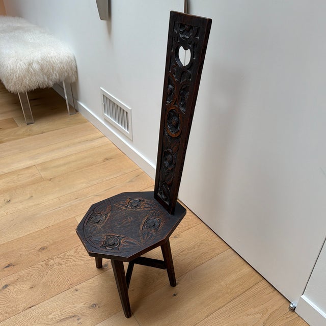 Antique Hand Carved Folk Art Spinning Chair With Heart and Floral Motifs For Sale In New York - Image 6 of 12