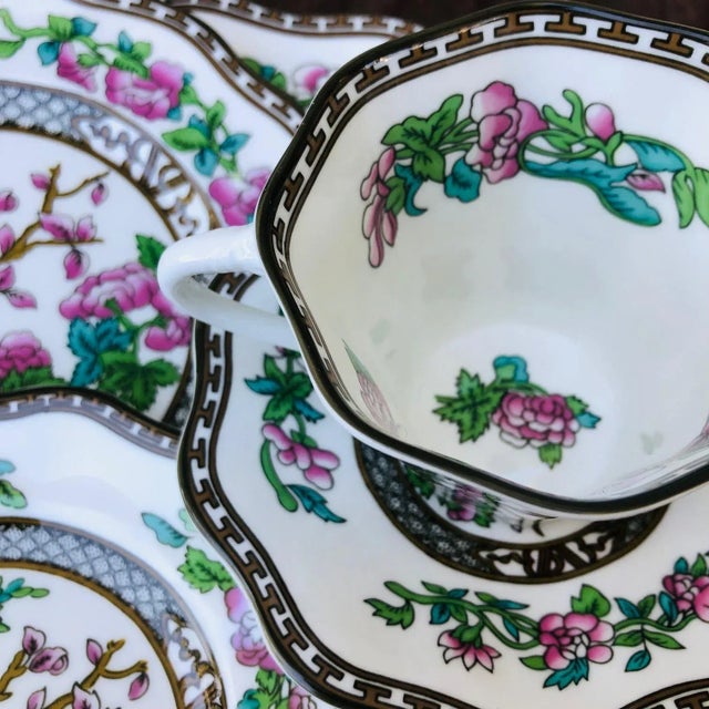 Turquoise 1970s Coalport 5-Piece Bone China Cup and Plate Set "The Indian Tree" For Sale - Image 8 of 11