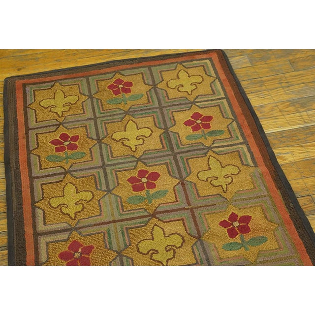 Early 20th Century 1900s Multicolor Geometric Antique American Hooked Rug 2'2" X 4'8" Handknotted Wool Carpet For Sale - Image 5 of 6