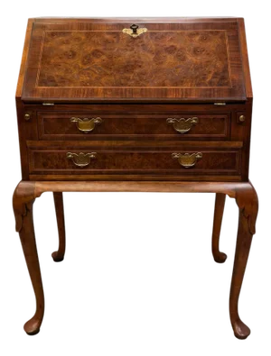 Vintage Traditional Chippendale Style Walnut & Burl Wood Secretary Desk
