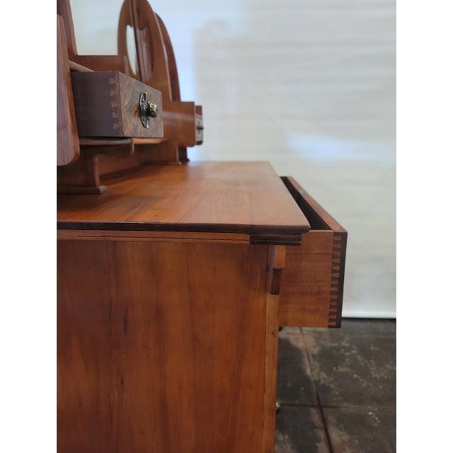 1900's Shapland & Petter English Arts & Crafts dresser made of Mahogany and burlwood. Very nice hand hammered hardware....