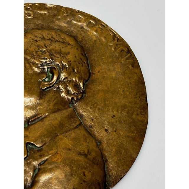 Rare 19th Century English Victorian Gilt Bronze Portrait Medallion Plaque, Charles Hopkins, 1895 For Sale - Image 12 of 17