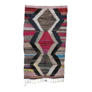 Kilim Boucherouite Moroccan Rug - 4'4" X 7'7" Ft For Sale