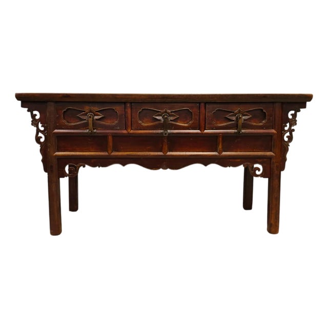 Antique 19th Century Solid Elm Altar Console Table For Sale