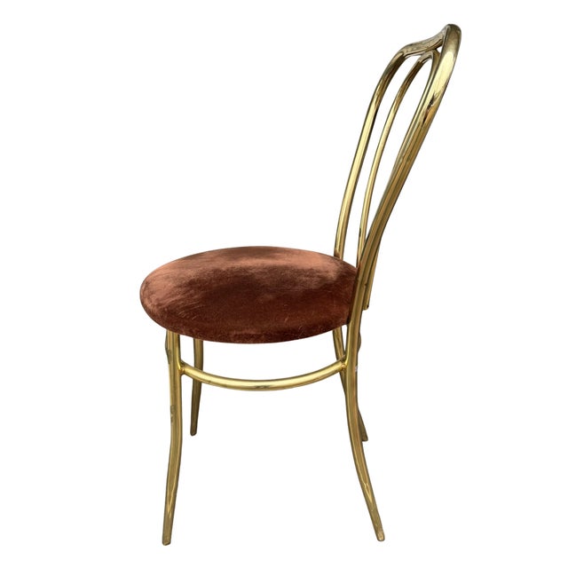 Mid-Century Modern 1970s Brass Side Chair Thonet Style – Made in Italy For Sale - Image 3 of 9