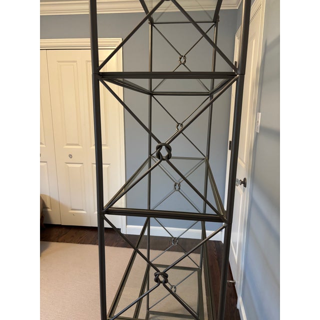 This beautiful etagere was purchased at the San Francisco Pierre Deux store. It is made of pewter-looking metal and glass....