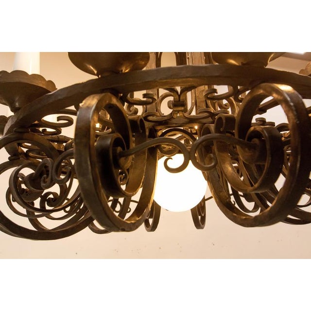 Vintage French Chandelier in Wrought Iron, 1920 For Sale - Image 14 of 15