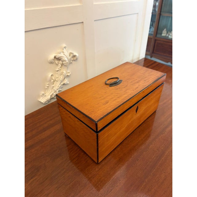 Antique Georgian Satinwood Tea Caddy Box with Glass Bowl and Mixing Stick, 1780 For Sale - Image 3 of 9