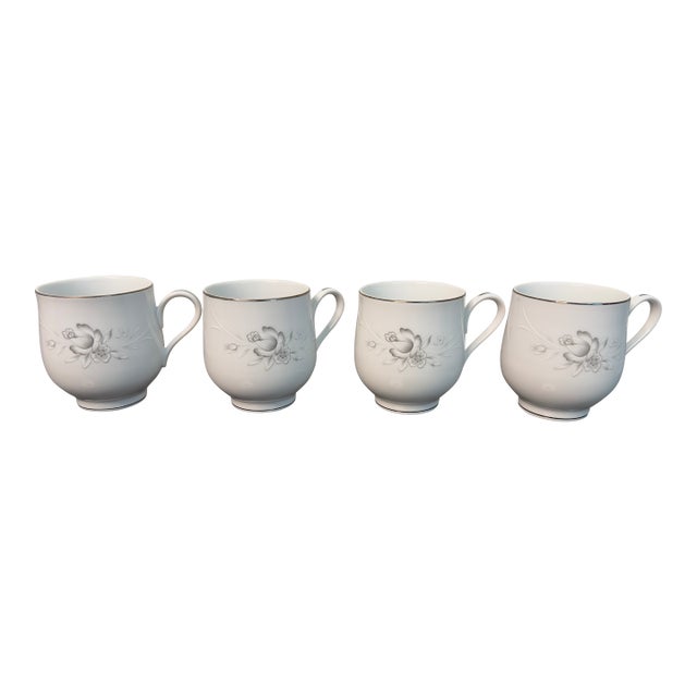 1960s Sango China Japan Morena 6280 Set of 4 Tea Cups/Coffee Mugs With Platinum Trim For Sale