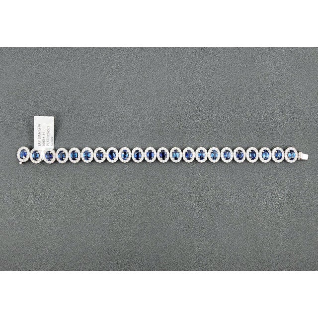 Metal 22.10 Ct Natural Sapphire & Diamond Tennis Bracelet For Sale - Image 7 of 8