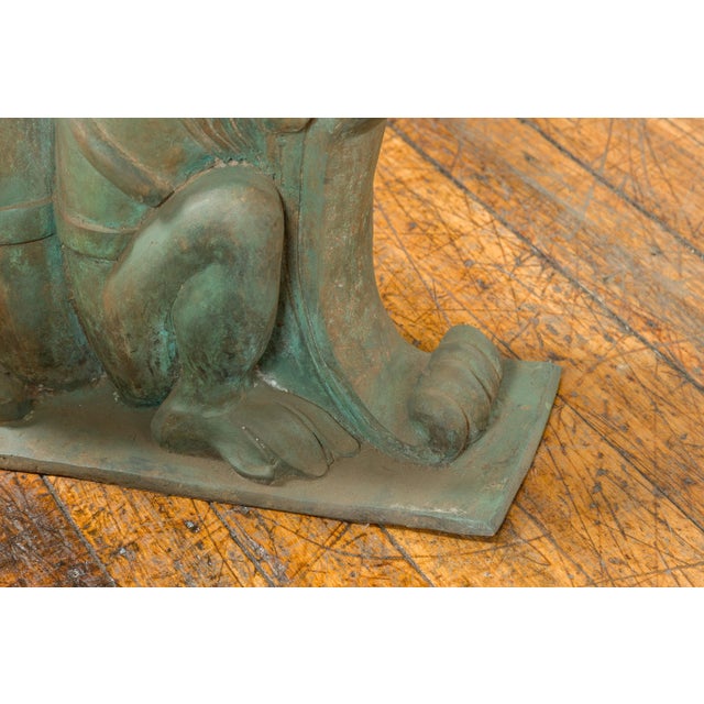 Mid 20th Century Vintage Bronze Double Mythical Figures Table Base with Verde Patina For Sale - Image 5 of 13