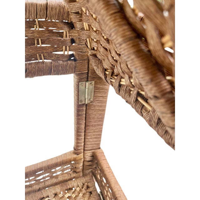 Vintage 1980s Woven Rattan Folding Corner Shelving Units – Pair | Boho Coastal Étageres For Sale - Image 12 of 18