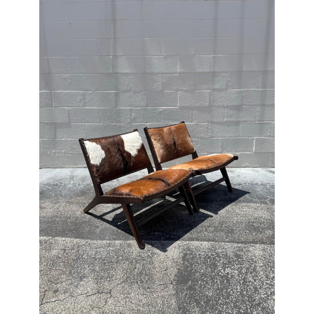Contemporary Cowhide Nailhead Lounge Chairs - Pair For Sale - Image 4 of 7