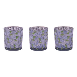 Frosted Hydrangea Print Votive Holder (Set of 3) For Sale