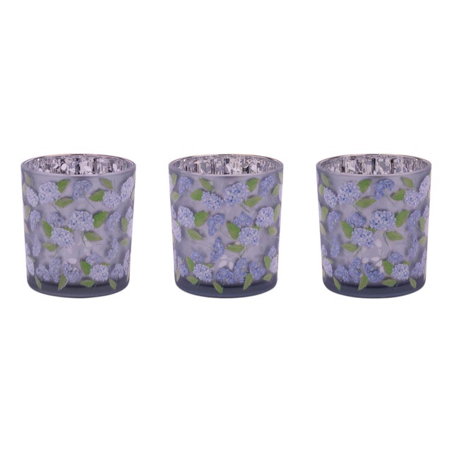 Frosted Hydrangea Print Votive Holder (Set of 3) For Sale