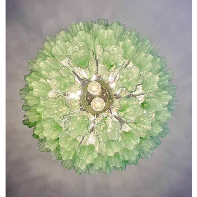 Murano Monumental Murano Glass Chandelier, 80 Green Alabaster Tubes, 4-Tier Italian Luxury Lighting For Sale - Image 4 of 5