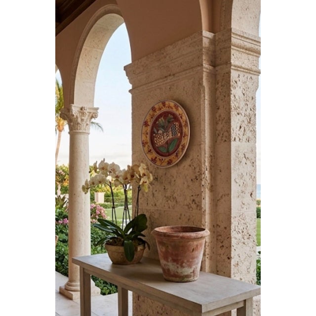 Vintage Hand-Painted Mediterranean Terracotta Wall Accent Plate With Bird & Tulip Motif For Sale - Image 9 of 11
