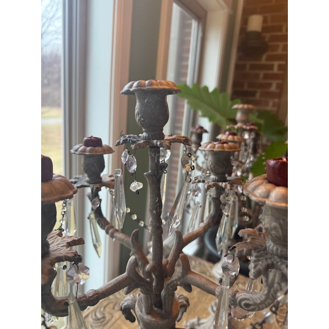 Glass Late 20th Century Victorian Cast and Crystal 5-Candle Candelabras For Sale - Image 7 of 9