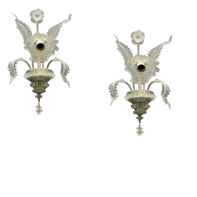 Vintage Venetian Murano Glass Wall Sconces, 1970s, Set of 2 For Sale - Image 13 of 13