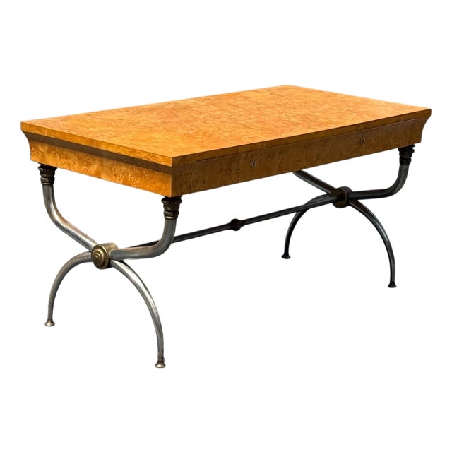 1970s Italian Burl Wood Neo-Classical Maison Jansen Style Desk for Bloomingdales For Sale