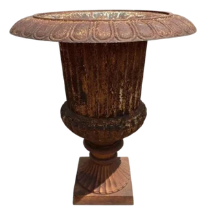 Late 20th Century French Cast Iron Campana Urn Style Fluted Planter