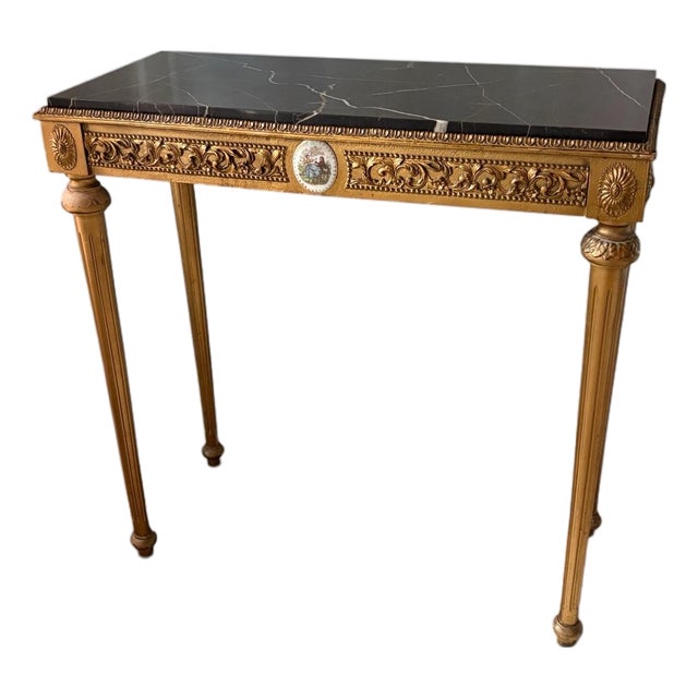 Antique French Louis XVI Style Marble Top Gilt Console Table For Sale
