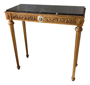 Antique French Louis XVI Style Marble Top Gilt Console Table