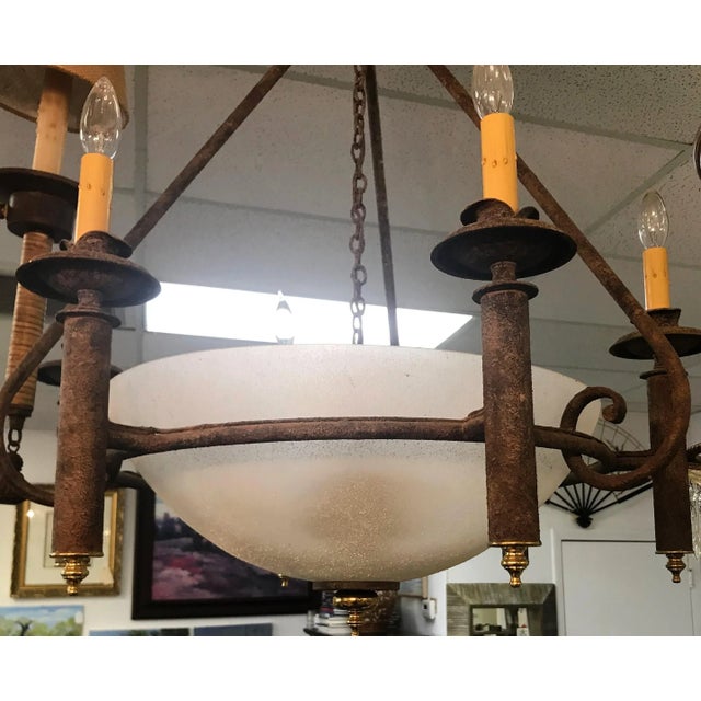 Alabaster Vintage Neoclassical Six Light Chandelier With Rustic Finish For Sale - Image 8 of 9