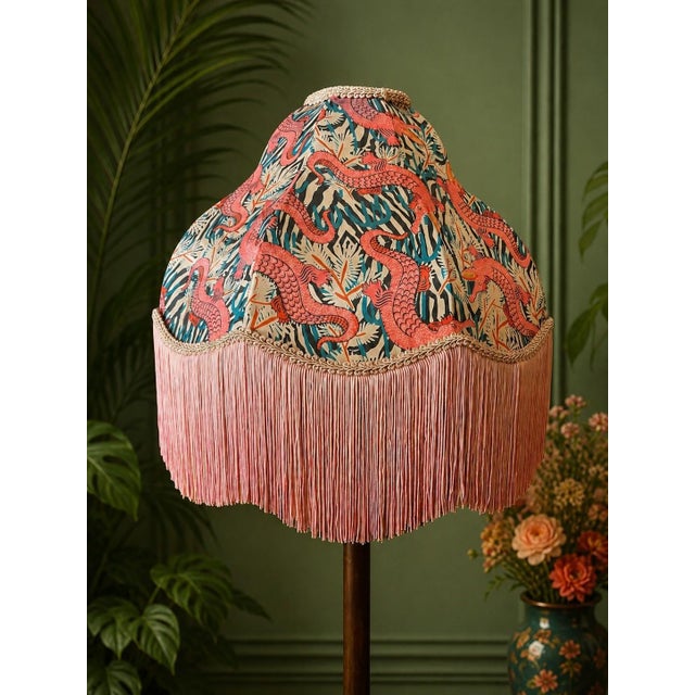 Boho Chic Boho Chic "Cosmic Alligators" Blush Pink Vintage Refinished Lampshade For Sale - Image 3 of 6