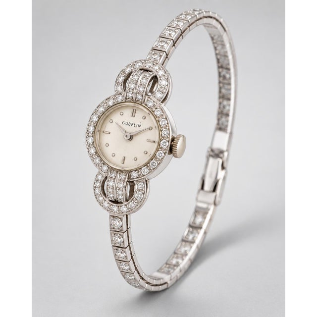 Vintage Gübelin 14k White Gold Classic Diamond Cocktail Watch For Sale - Image 4 of 6