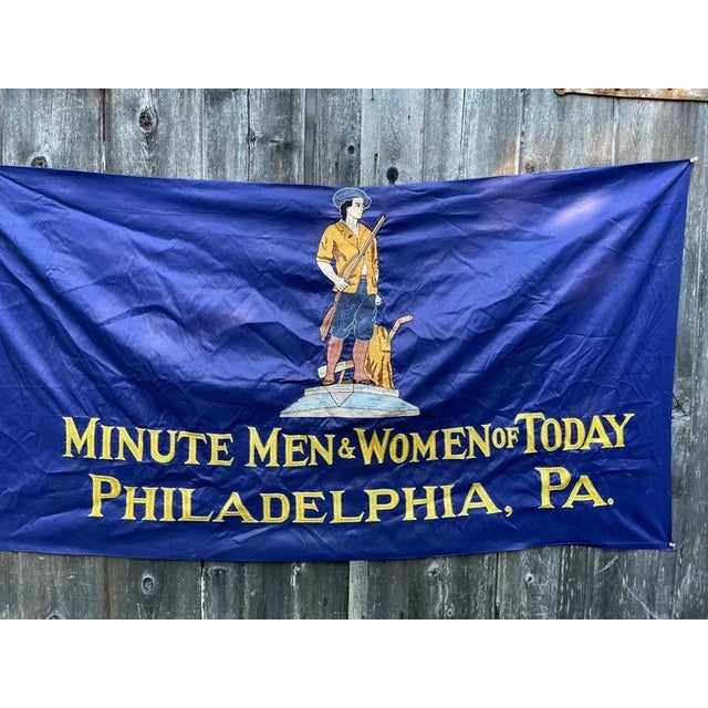 Textile Rare 1940s American Minute Men Chainstitch Revolutionary Flag Banner Bicentennial For Sale - Image 7 of 8
