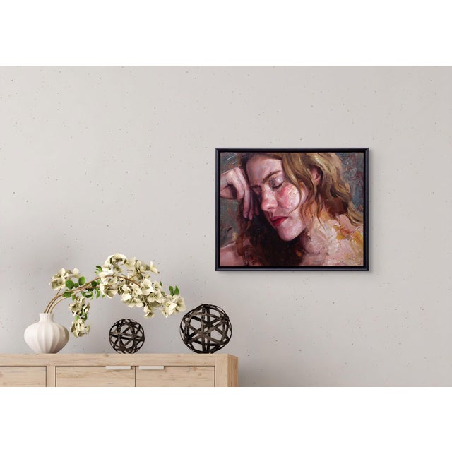 Overcome by Matt Talbert | Oil on linen portrait of a woman resting her head on her hand. For Sale - Image 4 of 5