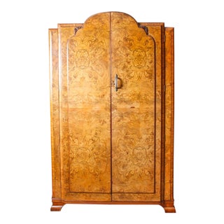 1920s French Art Deco Burl Wood Armoire For Sale