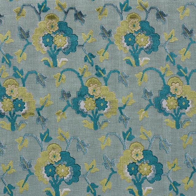 Victorian Schumacher Jennie Velvet Fabric in Peacock & Celadon For Sale - Image 3 of 3