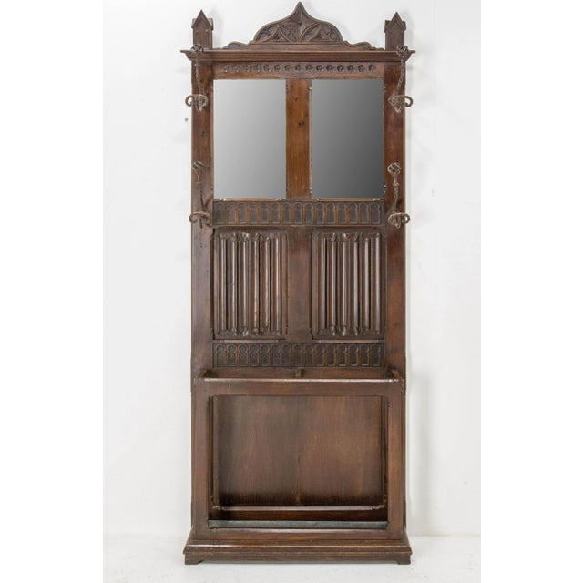 Mid-Century French Gothic Oak Coat Rack Hat with Mirrors For Sale - Image 9 of 9