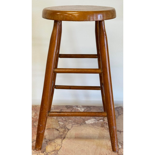 Vintage Handmade Wood Counter Stool For Sale - Image 4 of 10