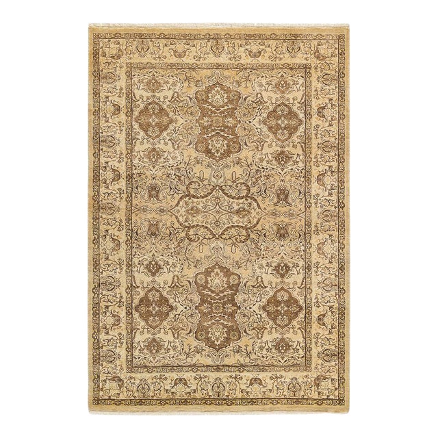 Mogul Collection Hand-Knotted Area Rug - Yellow 4' 3" x 6' 3" For Sale