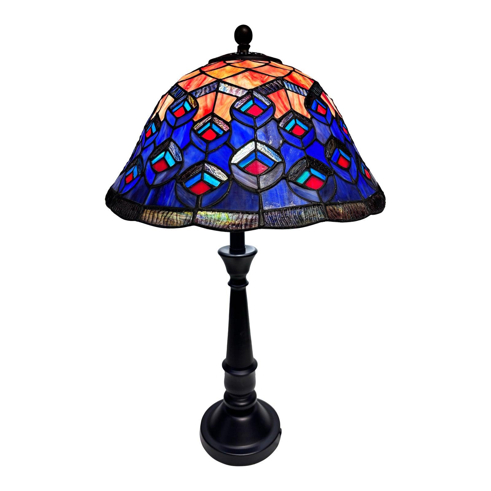 1990s Authentic Dale Tiffany Stained Glass Peacock Table Lamp Bronze ...